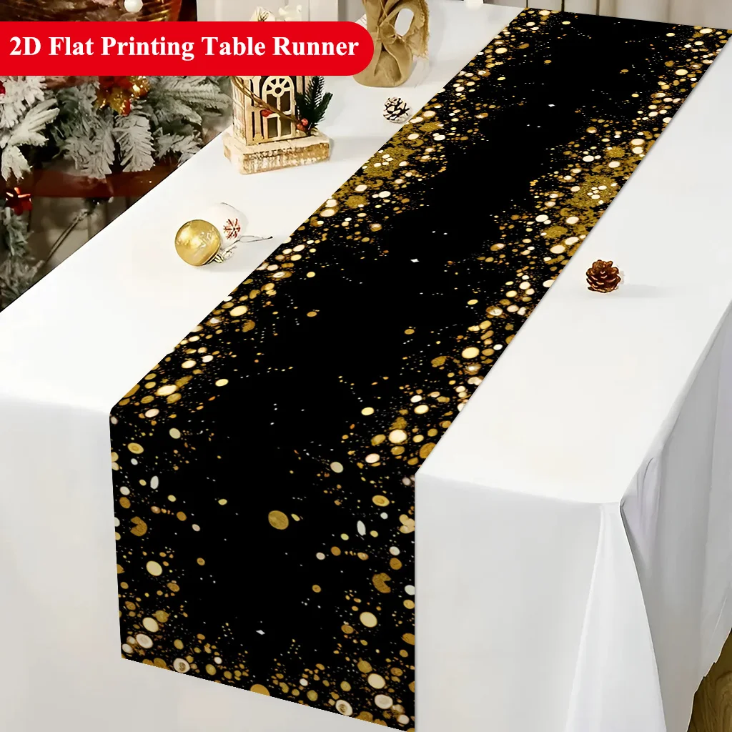 Gold Polka Dots on Black Table Runner - Rectangular Table Cover for Banquet, Party Gifts, Dining Room & Coffee Table Decor