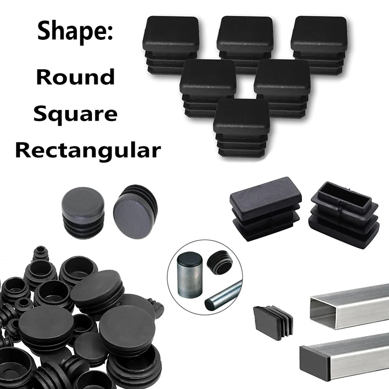 10-16pcs Black Plastic Blanking End Cap Plug Insert Stopper for Chair Leg Tube Pipe, Fits Round/Square/Rectangular Tubes