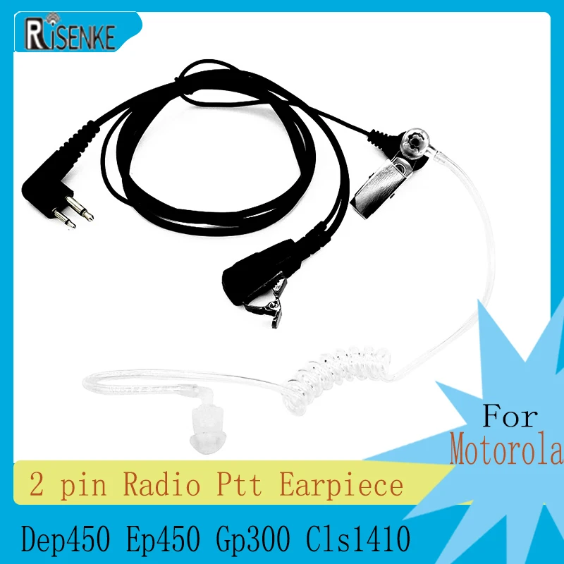 RISENKE-auriculares con clavija de 2 pines, cascos con gancho para Radio, Ptt, para Motorola, Origin Ht, Dep450, Ep450, Gp300, Cls1410