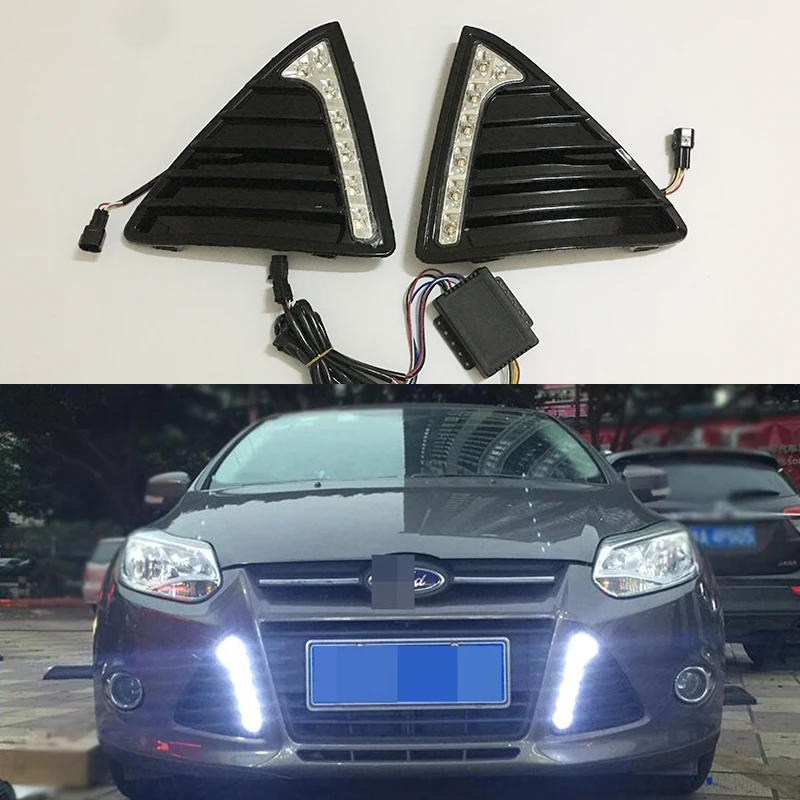 Daytime running light for Ford Focus 3 MK3 2012 2013 2014 LED Car DRL Bumper Front Fog lamp with dimming style Relay