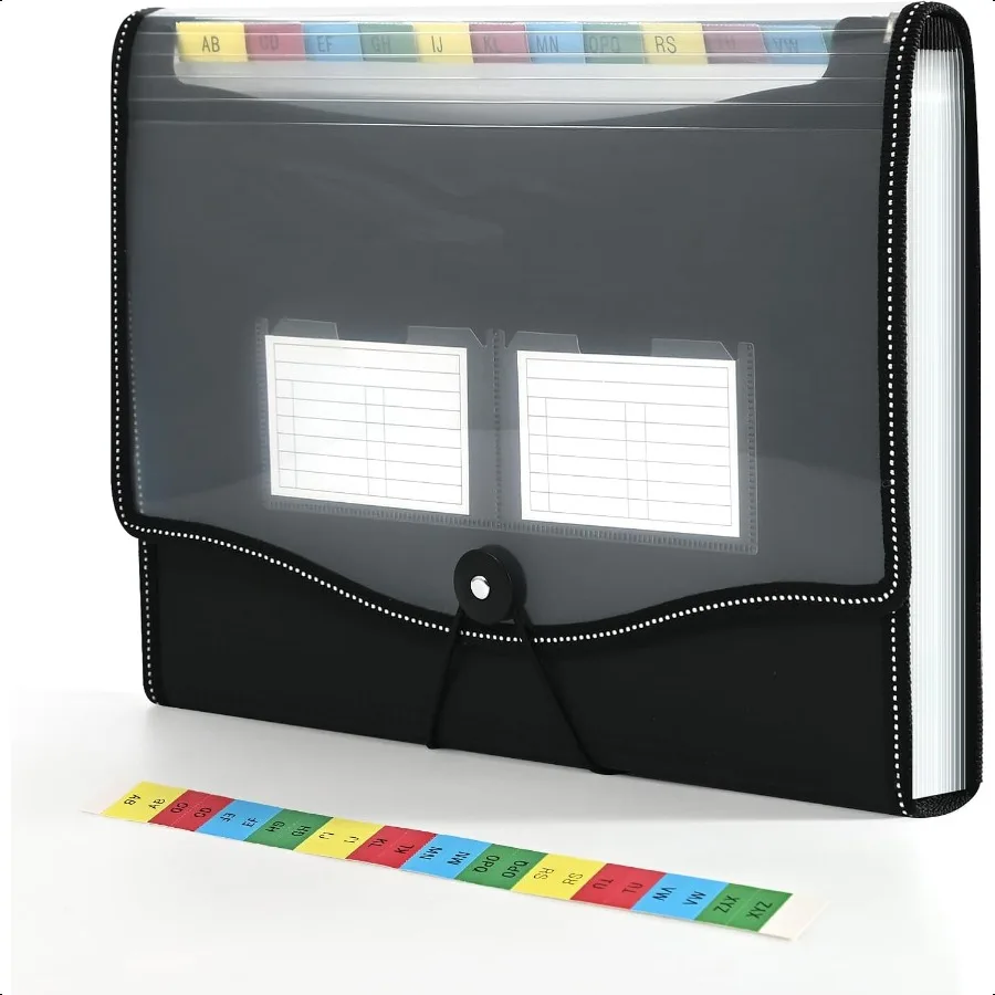 

12PocketExpanding FileFolderAccordionFileOrganizer A4 US Letter Size Paper Receipt Organizer Accordian Filing Folders BlackT12