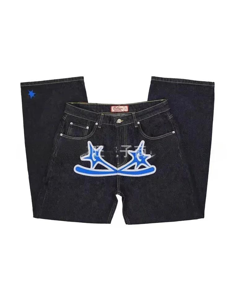 American high street harajuku jeans mens hip hop star letter baggy jeans 2025 new straight leg casual pants y2k men clothing