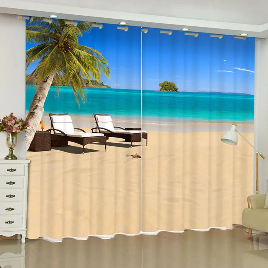 3D Sea Beach Series Printing Scenic Curtains for Bedroom Living Room Curtain Wholesale Window Curtains Scenery Drapes Outdoor