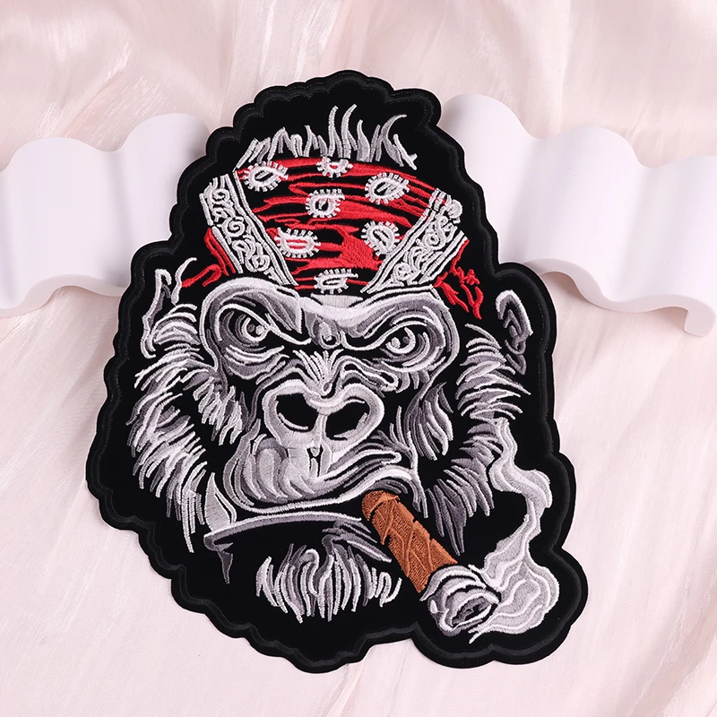 Cool Smoking Monkey toppe ricamate Large Back Punk Skull/Animal Patch Iron On Patch per abbigliamento toppe termoadesive