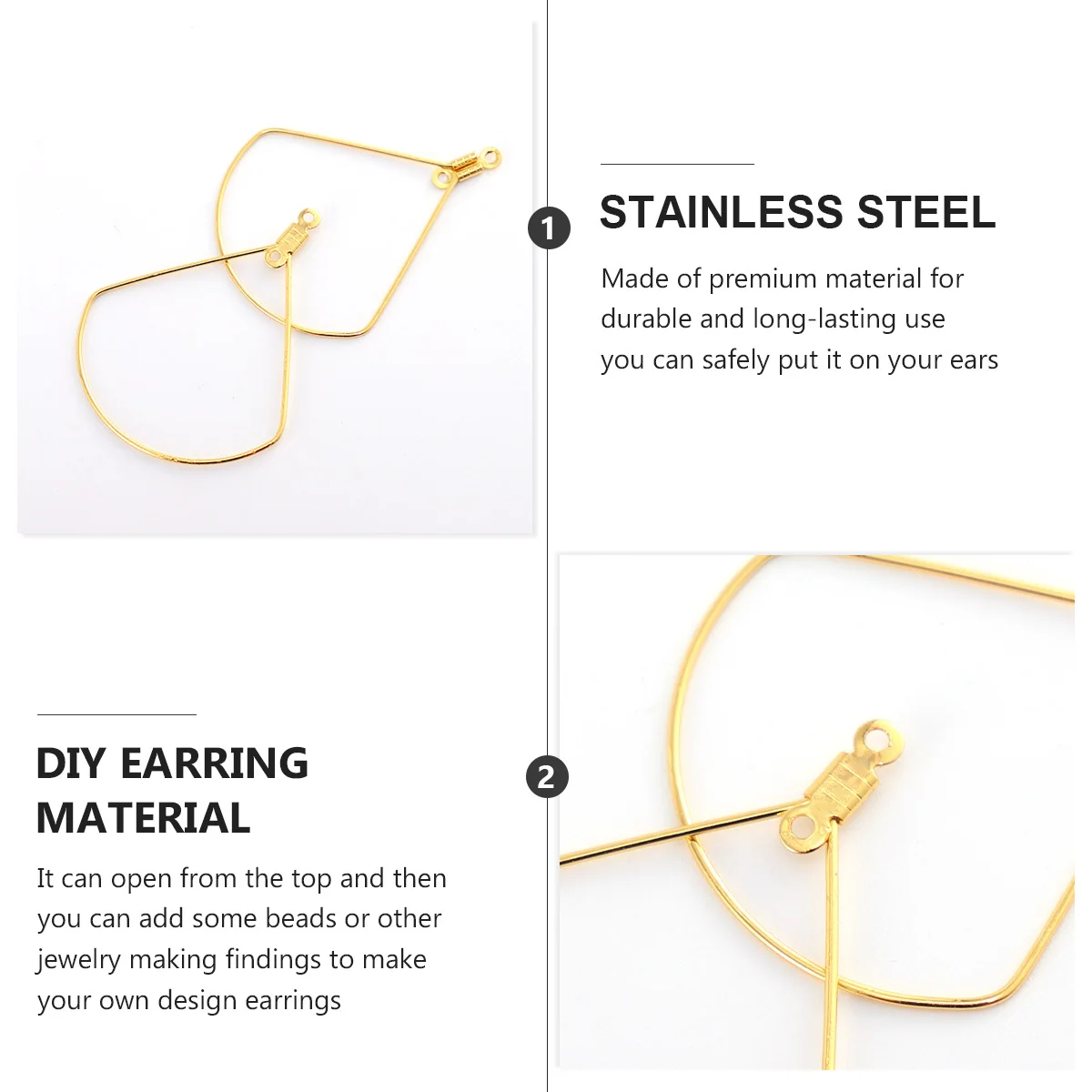 50pcs Ear Ring Loops Accessories Stainless Steel Fan Shape Golden Diy Charms For Jewelry Making Supplies Craft Projects