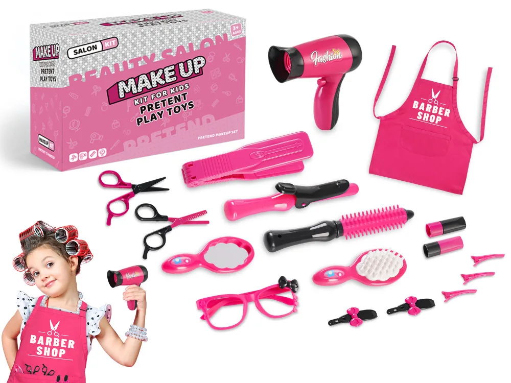Conjunto de Brinquedos de Salão de Beleza para Meninas, Mta de Estilização Portátil com Ferramentas e Extensões de Cabelo ...