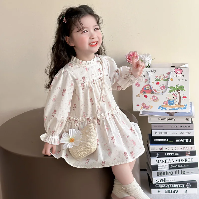 

Girls Sweet Gentle Style Spring Floral Children's Long Sleeve Shirt Toddler Spring Fashion Dress Casual