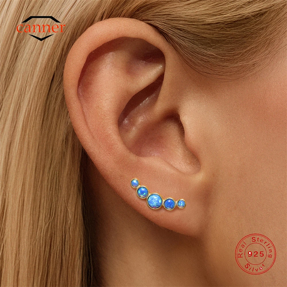 

CANNER 1PC 925 Sterling Silver Round Blue Opal Piercing Earring for Women Nose Puncture Cartilage Ear Studs Fine Jewelry Gift