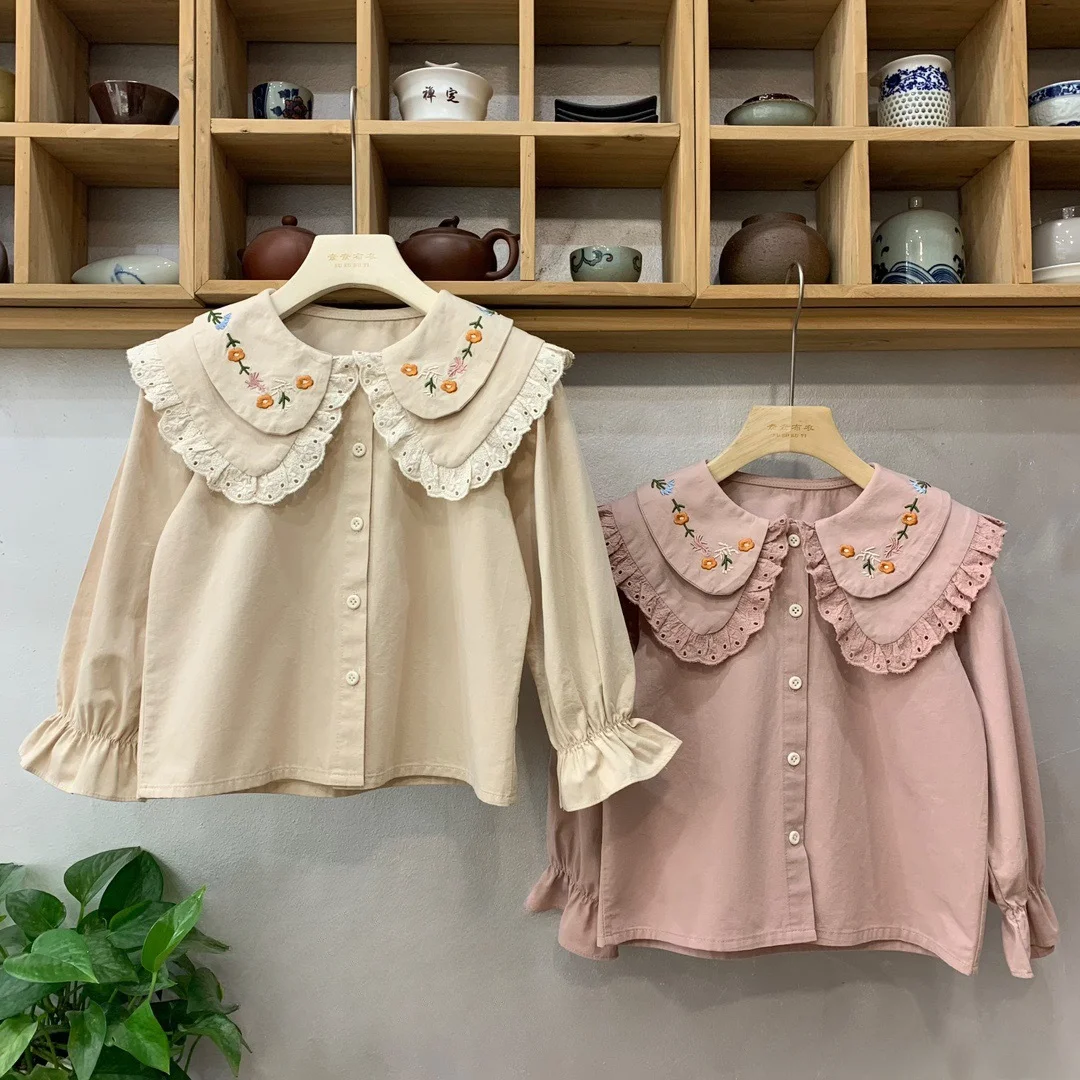 

Autumn Girl blouses 2024 casual embroidered lapel shirt