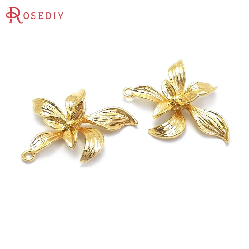 10PCS 20x22MM 18K Gold Color Brass Orchid Flower Charms Pendants High Quality Jewelry Earrings Making Supplies Diy Accessories