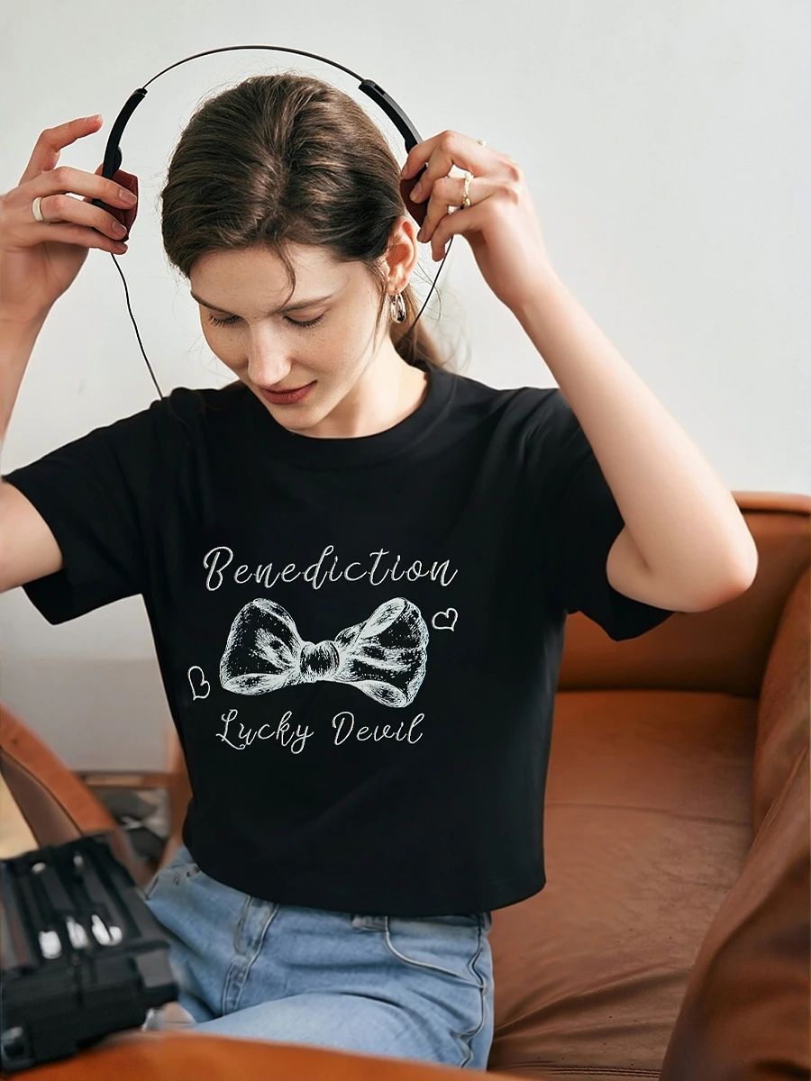 

OLrain Women's Cotton T-shirt 2025 Summer New Fashion Crew Neck Short Sleeved Printed Simple Slim Casual Black Tees O57XT98301
