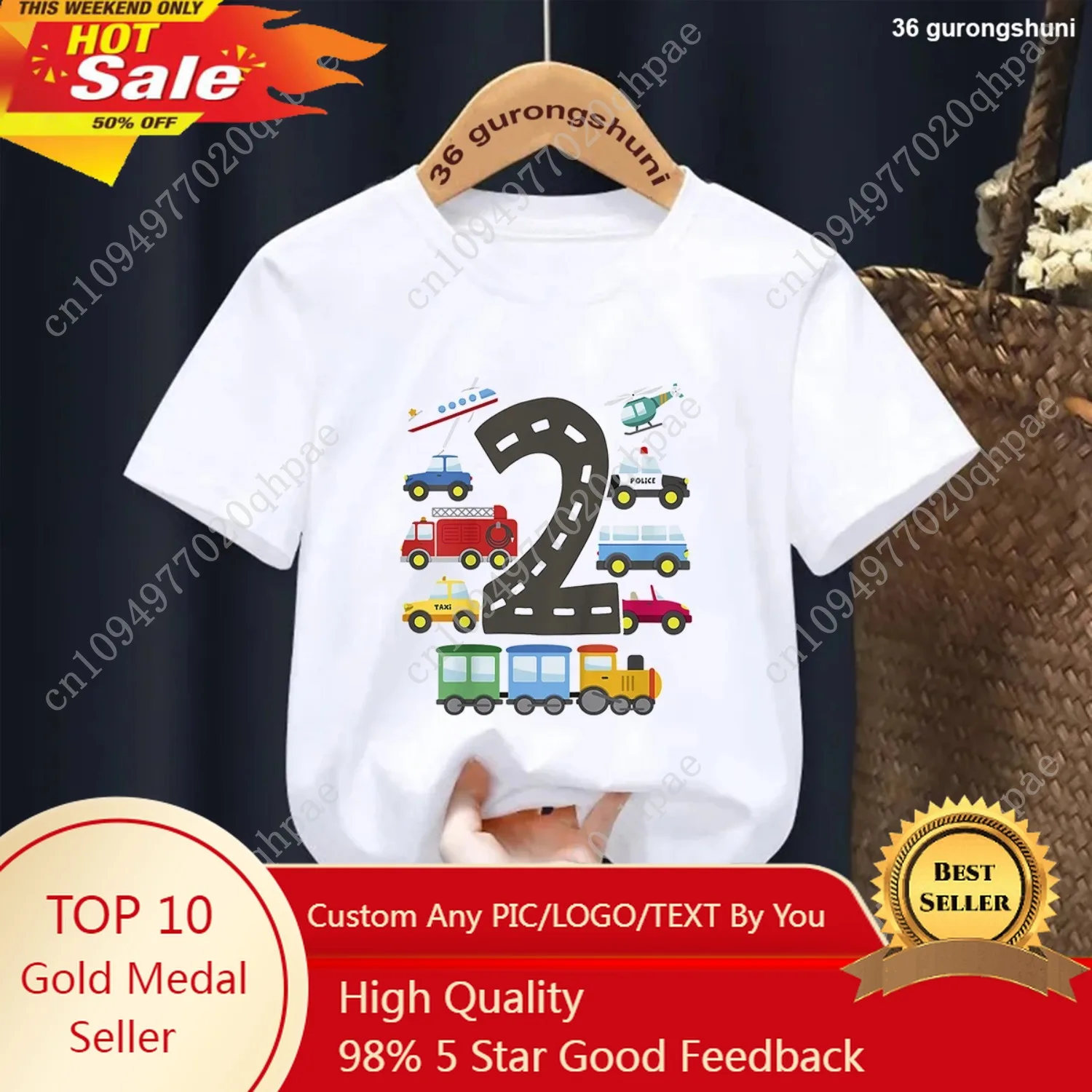 

Cool 2nd Birthday Gift For Girls/Boys Car Tractor Graphic Print Tshirt Girls/Boys Funny Kis Clothes Summer Short Sleeve T-Shirt