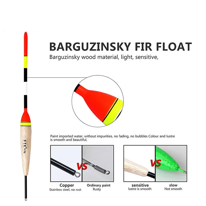 Ftk barguzinsky abeto luz no escuro 5 pçs/lote flutuador de pesca comprimento 19-23cm peso flutuante 2g-6g para pesca de carpa