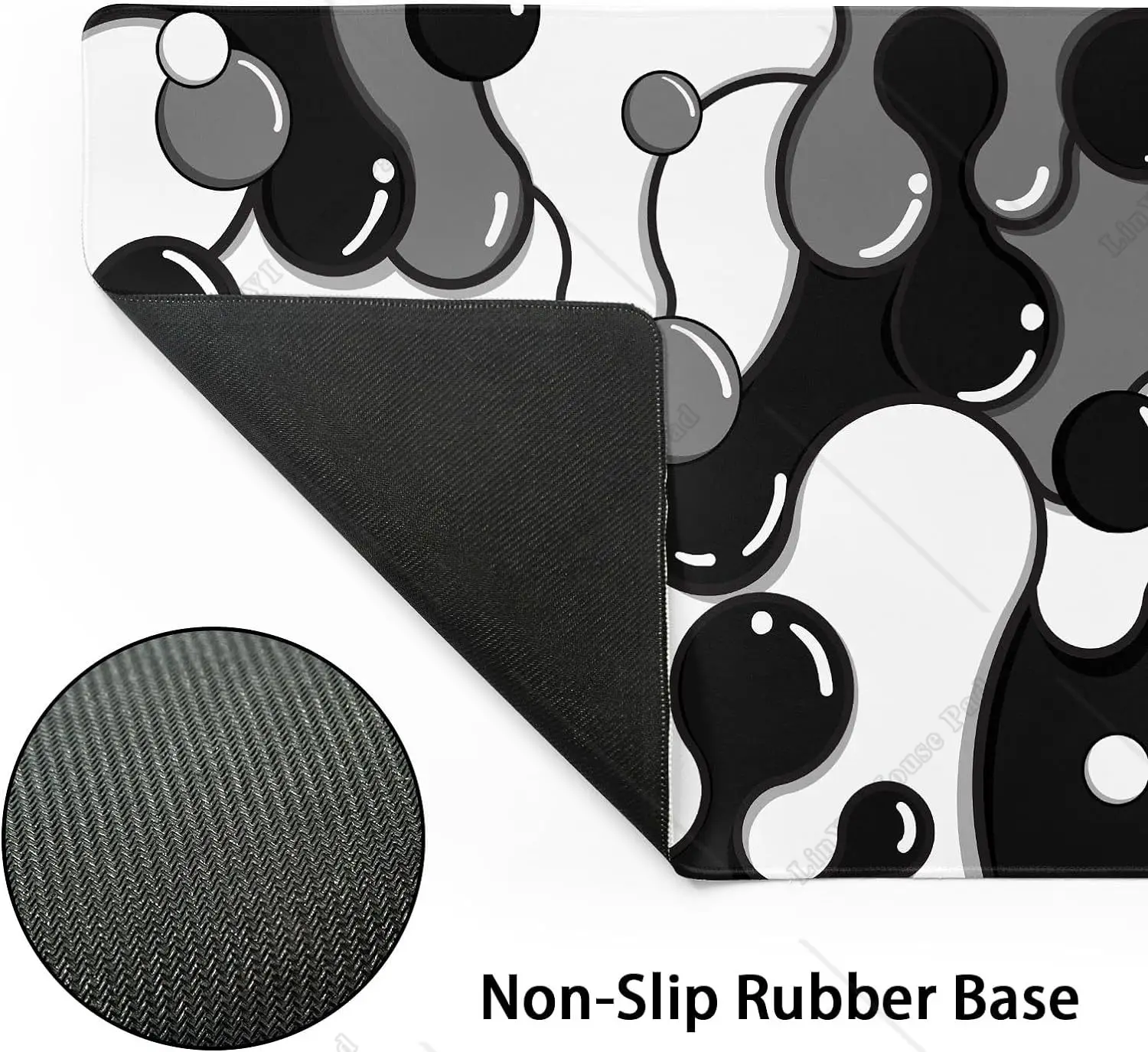 Mouse Pad Geométrico Antiderrapante, Base de Borracha, Borda Costurada, Tapete de Mesa, Desktop Gaming, Preto, Branco, Cinza, XL, 31,5 × 11,8 polegadas