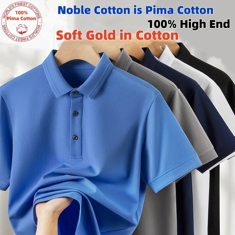 

Man's 100% Pima Cotton Polo Shirts High End Ice Cool Feel Short Sleeve Tops Quality Tennis Golf T Shirts Business Summer Clothes