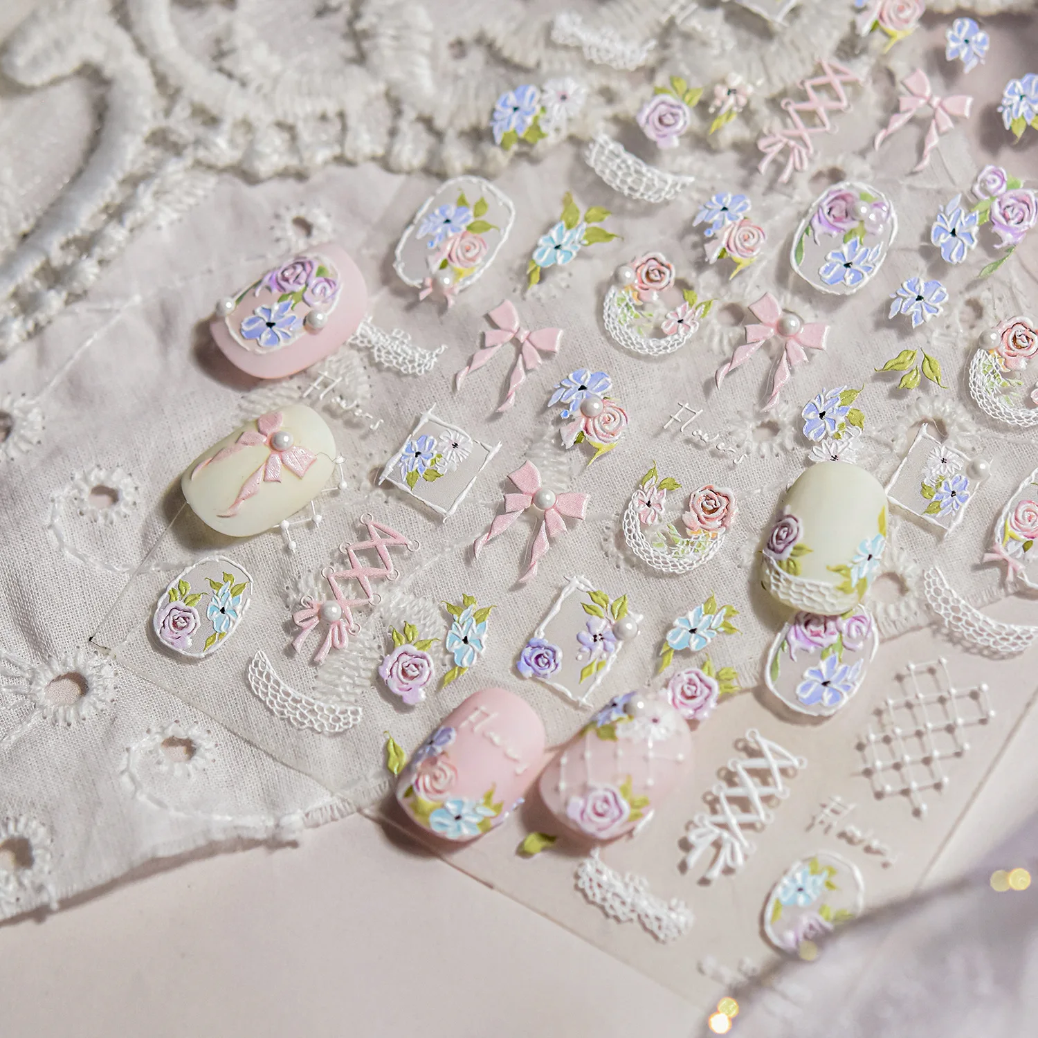 Adesivi per nail art con diamanti in cristallo di lusso 5D Adesivi per unghie adesivi per unghie da giardino in pizzo dolce 3D Nuovi decalcomanie per manicure fai da te Decorazione per unghie