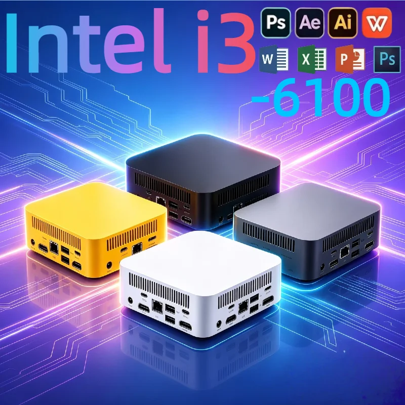 Intel Core I3-6100 Mini PC 16GB RAM 1/2TB SSD Small Pocket Computer WIFI6 BT5.2 4K Desktop PC Gaming Computer