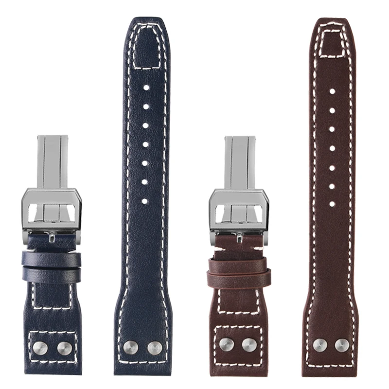 21mm 22mm Genuine Leather Watch Band For IWC Big Pilot Flamethrower Little Prince Mark 18 Strap Willow Nail Bracelet Blue Black