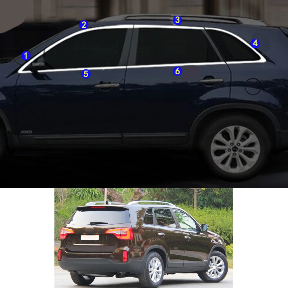 For KIA Sorento 2009 2010 2011 2012 2013 2014 Car Sticker Garnish Pillar Window Middle Strip Trim Frame Hoods Parts