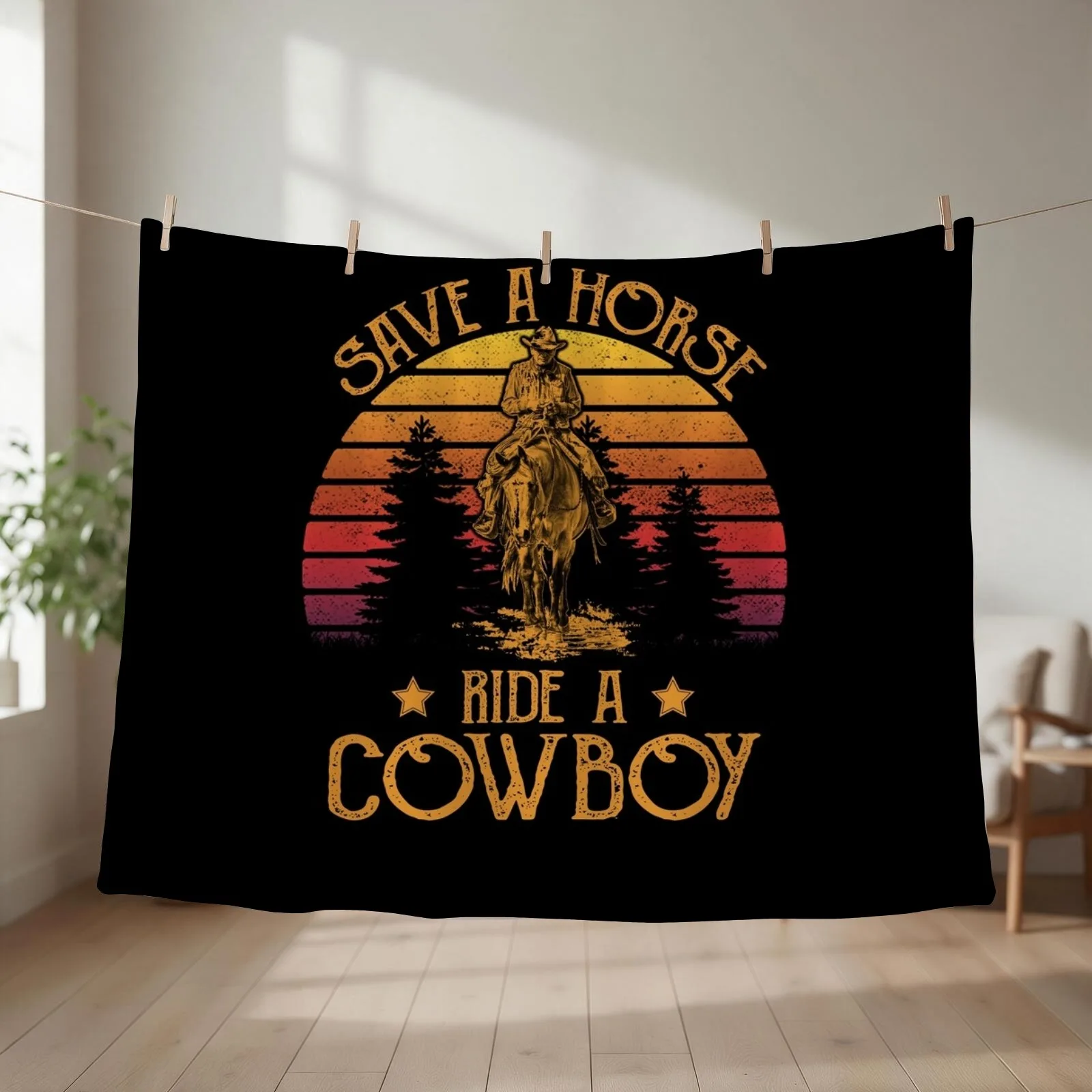 Save A Horse Ride Cowboy Shirt I Western Country Farmer Throw Blanket Thin Soft Flannel Picnic Blankets