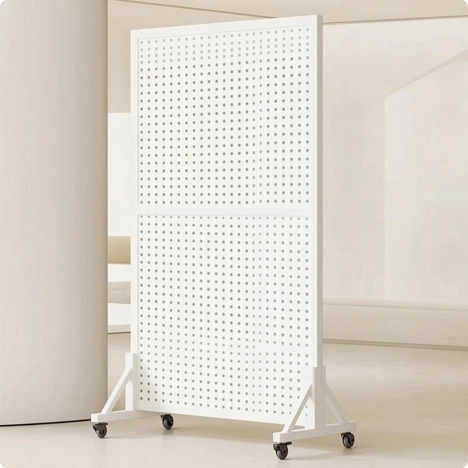 Portable Pegboard Display Stand with Rolling Casters for Showcasing Phone Cases Chargers and Gadgets in Shops