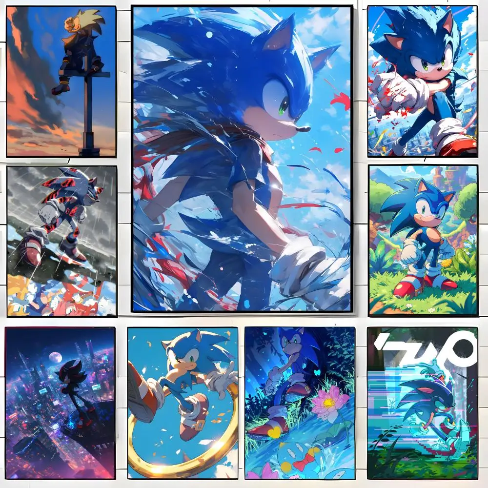 Cartoon S-SonicS the HedgehogS Poster  Self-adhesive Art Waterproof Paper Sticker Coffee House Bar Room Wall Decor