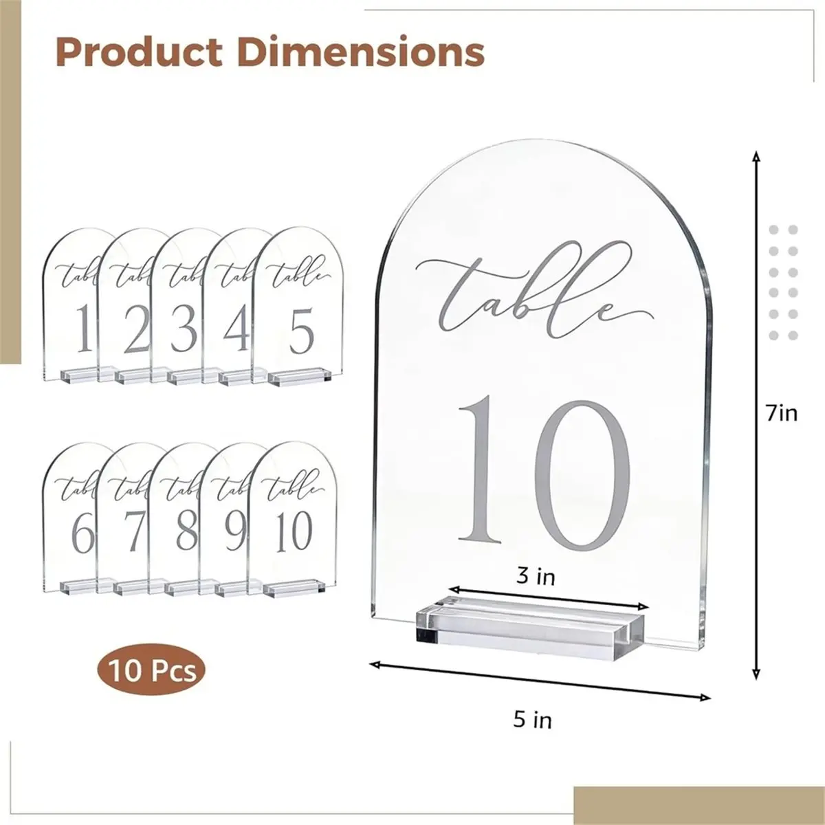 Multi-use Gear Clear Arch Table Numbers for Wedding,7 X5 in Arched Acrylic Table Numbers 1-10 with Stands for Anniversary,Party