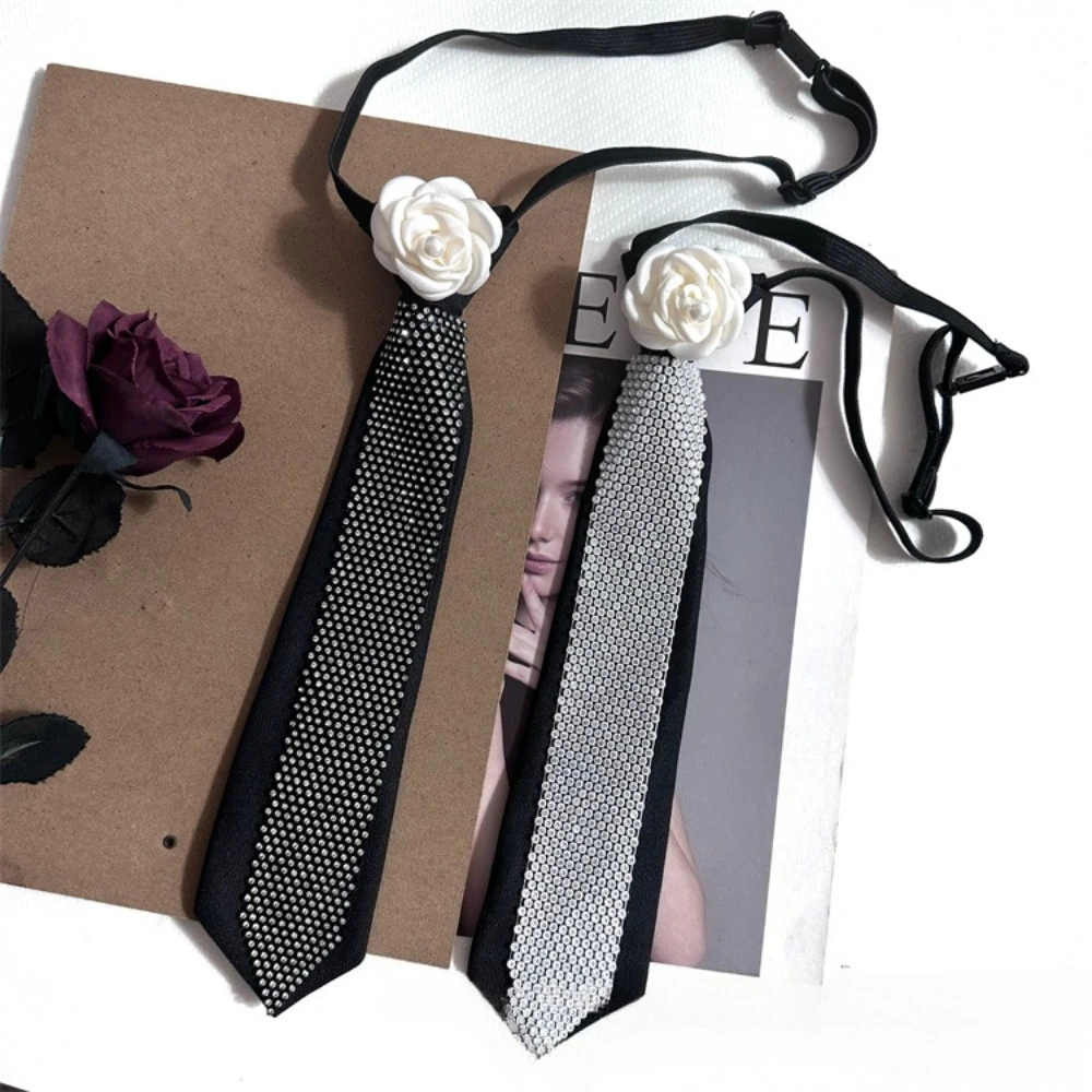 

New Rhinestone Crystal Necktie for Women and Men Camellia Flower Neck Tie Wedding Party Luxulry Jewelry Accessories