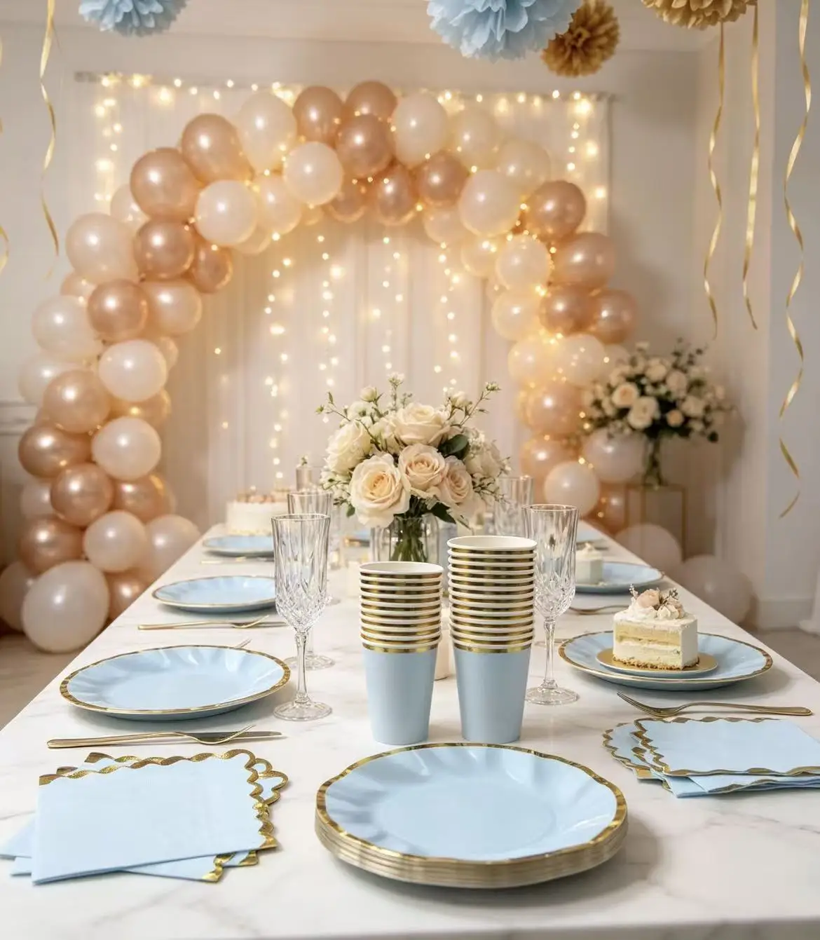 new-blue-hot-stamping-disposable-tableware-set-suitable-for-adult-wedding-party-decoration-birthday-party-decoration