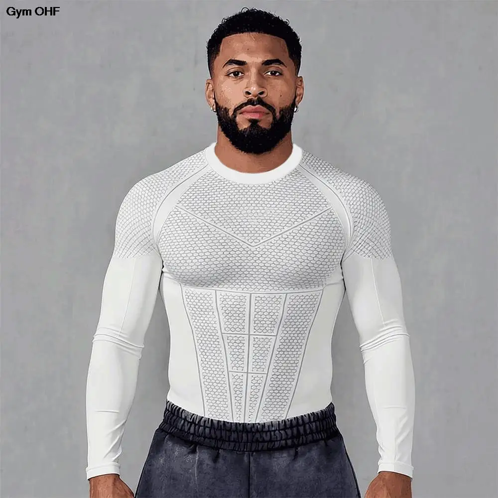 T-shirt de sport pour homme à séchage rapide, haut de compression à manches longues pour la musculation et la course, t-shirt de gym pour homme, fitness, rashguard ajusté