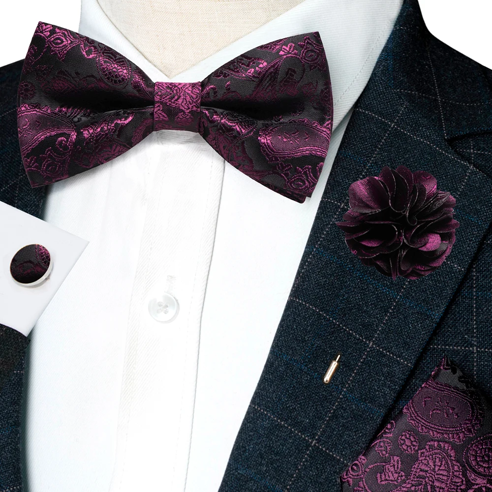 Champagner-Seiden-Jacquard-Paisley-Fliege für Herren, Brosche, Einstecktuch, Manschettenknöpfe-Set, vorgebundene Fliege mit Schmetterlingsknoten für Männer, Hochzeit, Geschäft – Detail 28