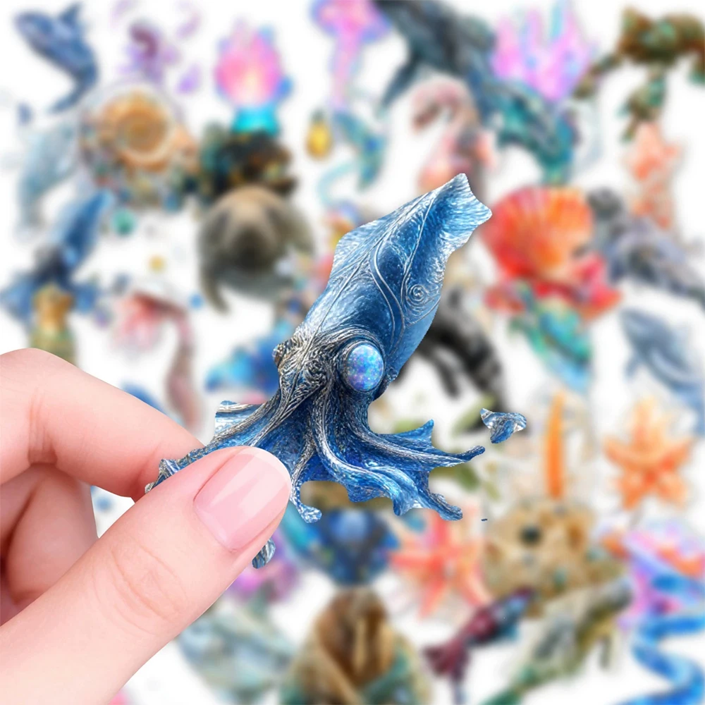 

10/30/50pcs Transparent Crystal Marine life Cartoon Stickers Aesthetic Graffiti Stationery Laptop Luggage Cool Waterproof Decals