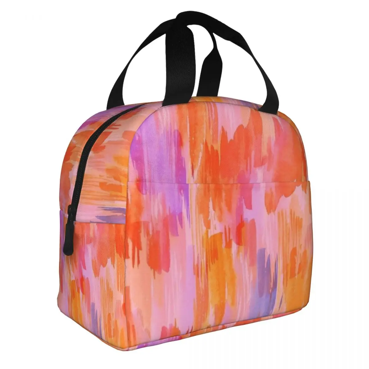 Orange And Pink Abstract Paint Brush Effect Insulated Lunch Bags Cooler Bag Reusable High Capacity Tote Lunch Box Men Women