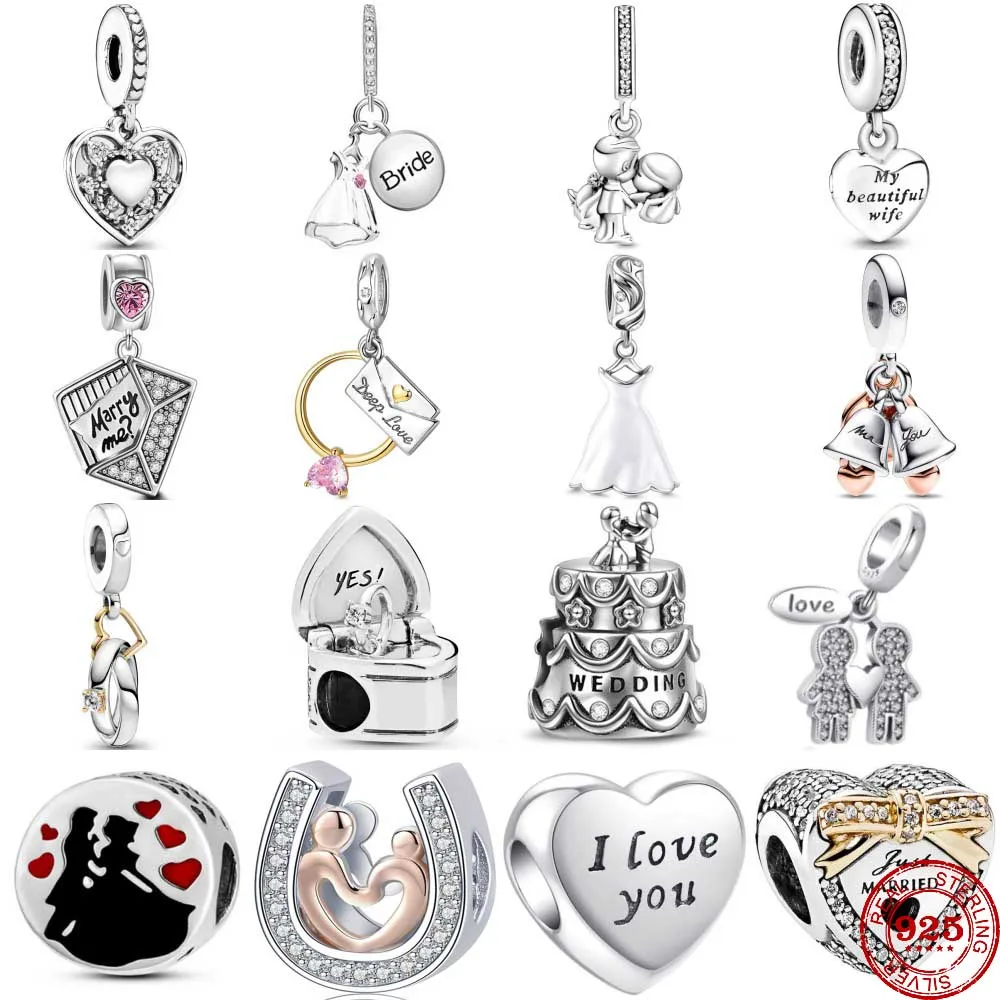 2023 New 925 Sterling Silver Wedding Bride Love Ring Charm Pendant Fit Original Pendant Bead Bracelet Fashion DIY Woman Jewelry