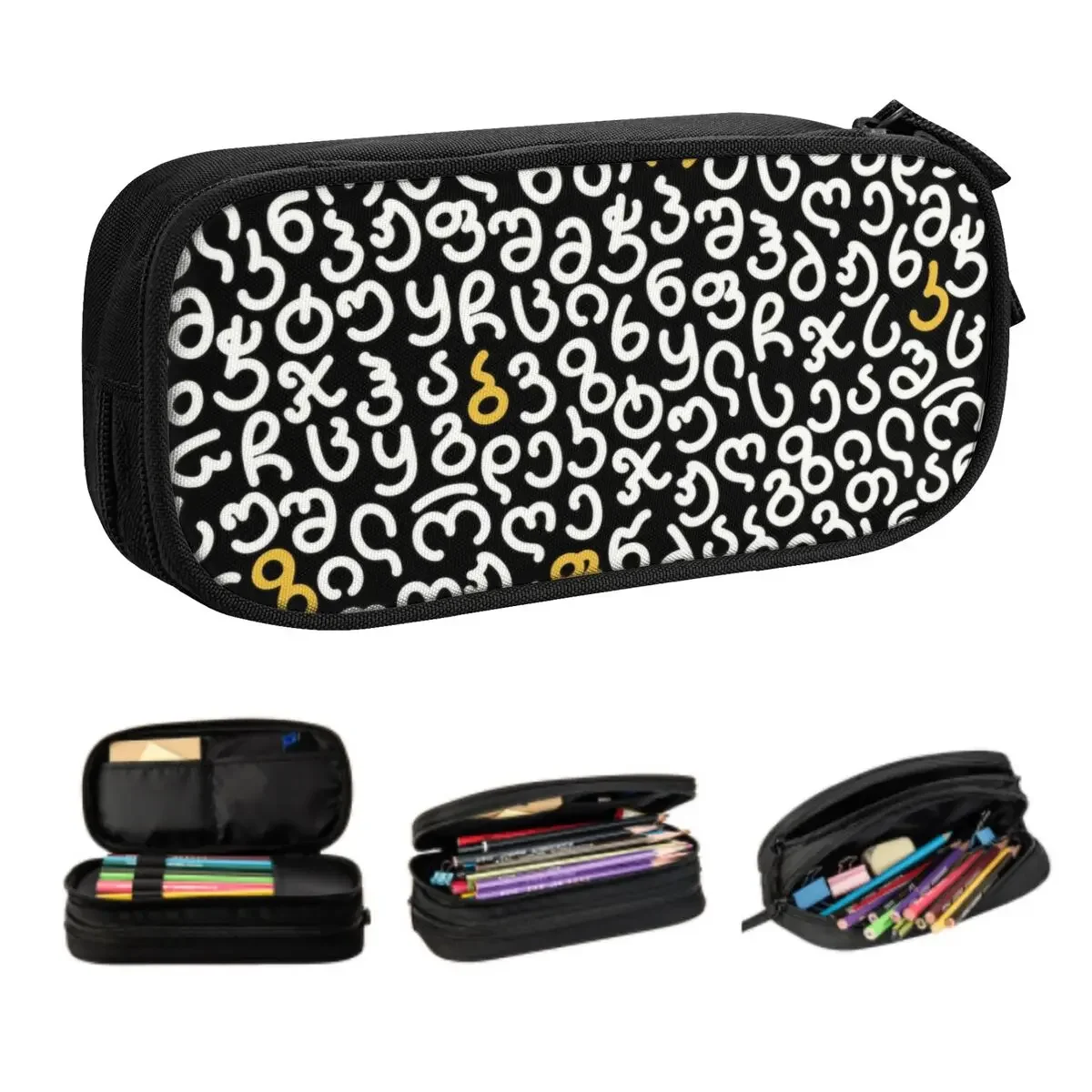 

Custom Kawaii Georgian Letters Pencil Cases for Girl Boy Large Capacity Georgia Patriotic Gift Pencil Box School Supplies