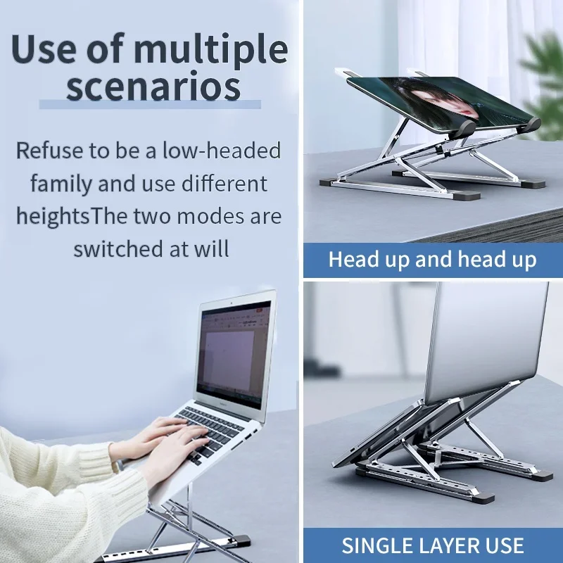 Adjustable Laptop Stand Aluminum Portable Foldable Ergonomic Riser 8+6 Height Levels Cooling Ventilated Notebook Desk Travel