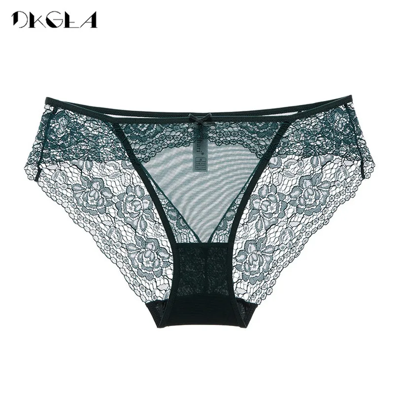 Fashion New Green Panties Women Underwear Lace Plus Size XL L Soft Briefs Transparent Low-Rise Sexy Panty Embroidery Lingerie