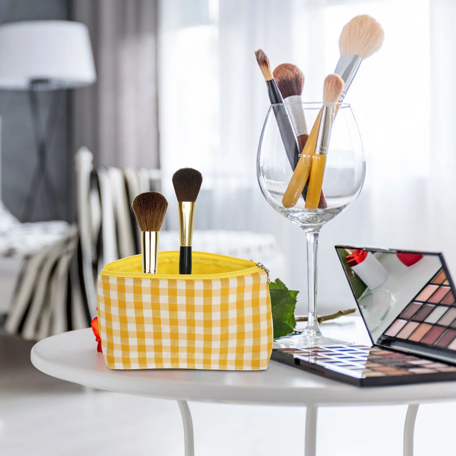 

Canvas Bag Lightweight Durable Zipper Pouch Travel Storage Toiletry ganizer Plaid Practical Beautiful