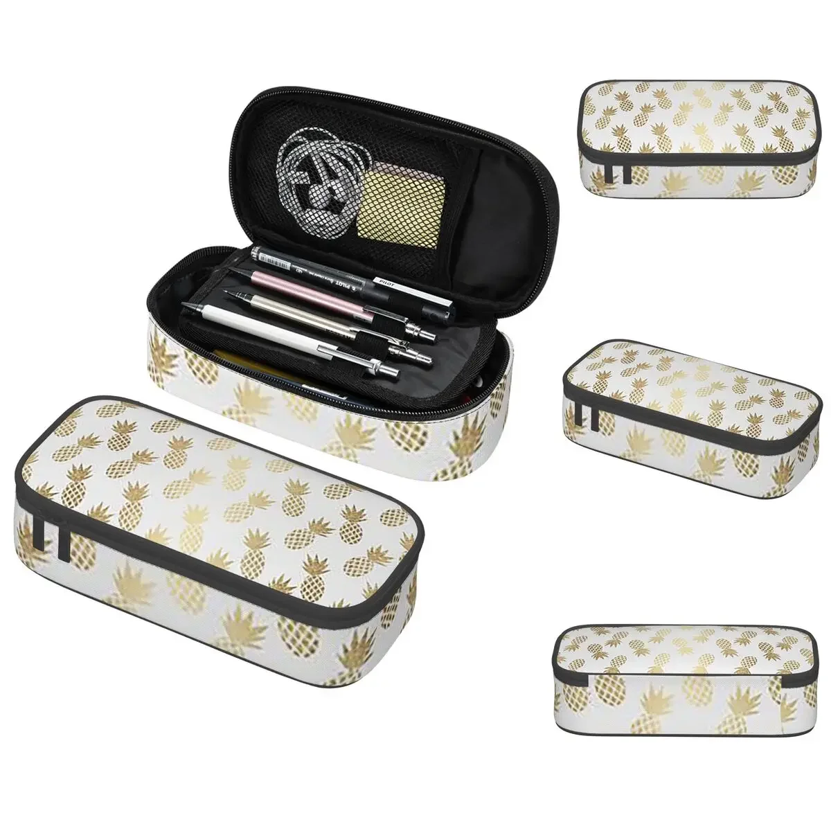 Gold Pineapple Pattern Pencil Case for Kids School Pen Box Pencil Bag Stationery Supplies Pen Holder Bag