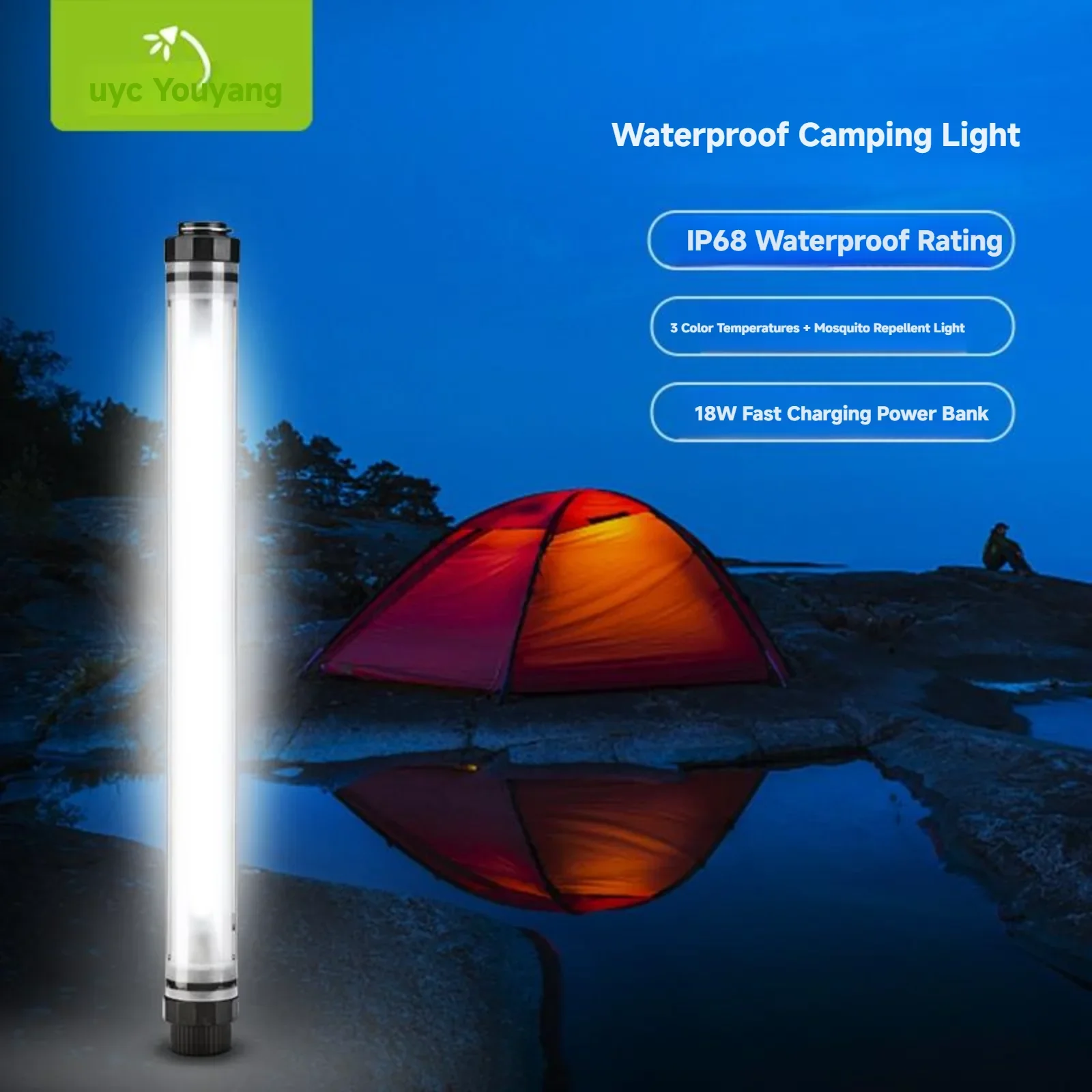 IP68 Waterproof Camping Light  Portable Type-c Rechargeable Camping Lantern Outdoor Emergency Photography Three-colour Light