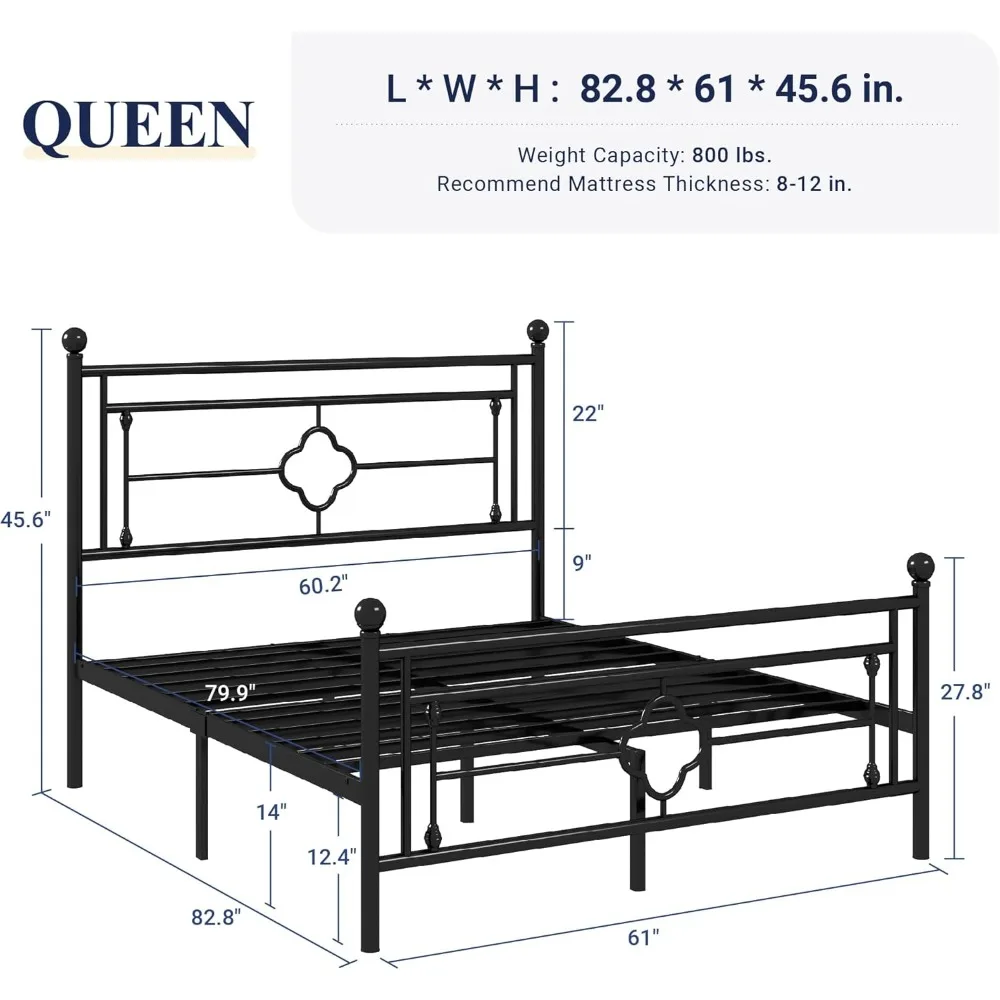 Large Metal Platform Bed Frame/Mattress Foundation/Underbed Storage Cabinet/No Springs/No Noise/Easy to Assemble