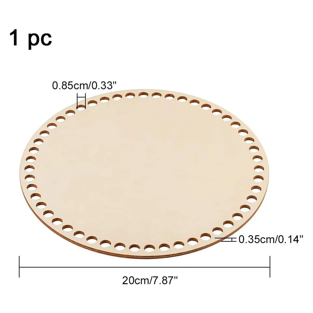 20cm Natural Wooden Basket Bottom with Hole, Circle Blank Wood Base for DIY Knitting Crochet Bag Bottom Shaper Craft