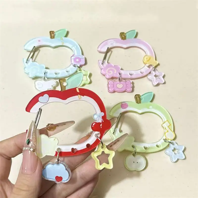 Cute Apple-shaped Star Cloud Pendant Carabiner Mountaineering Buckle Acrylic Keychain Multipurpose Keyring Hook Bag Hanging Gift