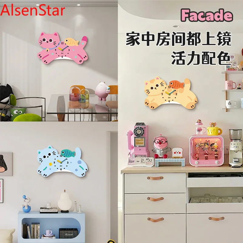 

Cute Cat Clock Cartoon Decorative Wall Clock Living Room Children Room Kindergarten Mute Clocks Watch Home Decoration Wholesale