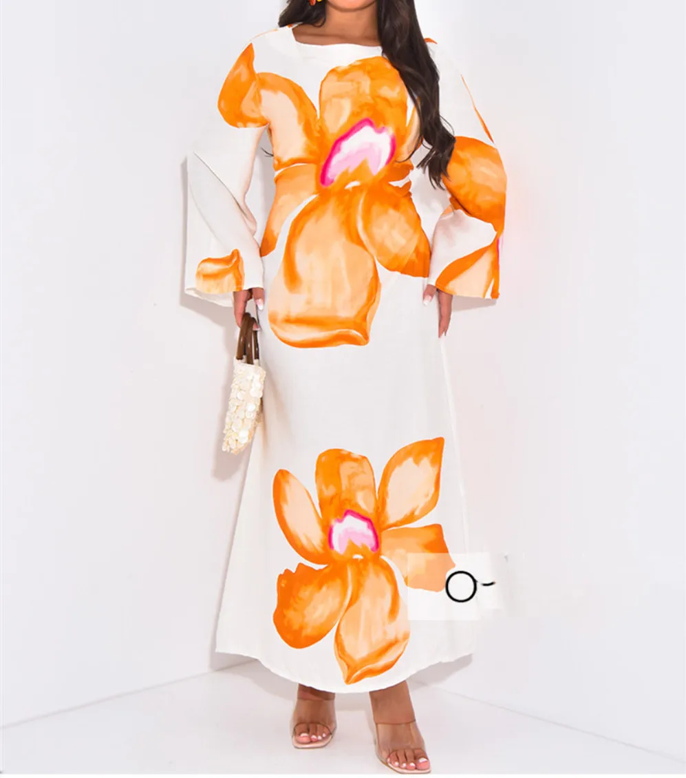 Ropa europea y americana Otoño e Invierno nueva moda vestido de manga larga estampado