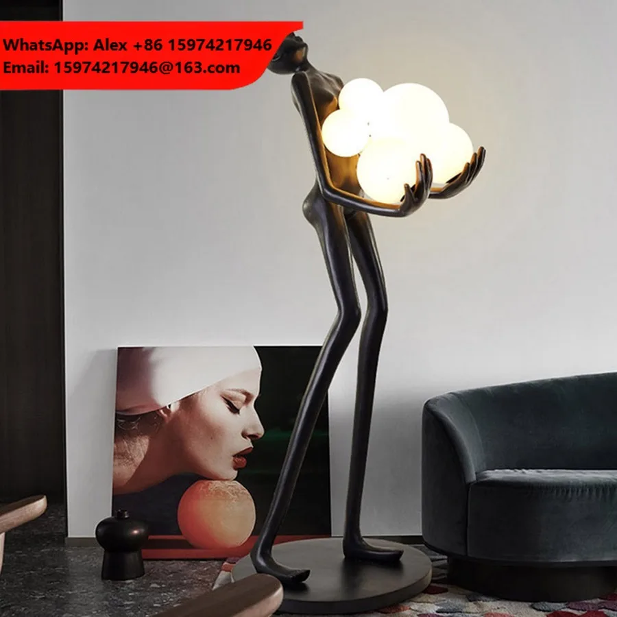 Hot Large LED Floor Lamp Resin Humanoid Art Sculpture For Home Decor For Living Room Home Exhibition Hall Hotel Lobby