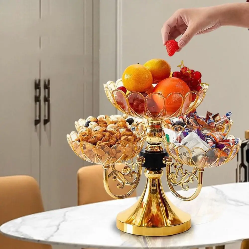 

Rotating Snack Serving Tray Multi-layer European Style Fruit Plate Imitation Crystal Flower Shape Dessert Platter Living Room