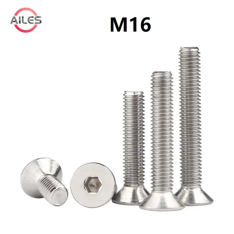 

M16 Countersunk Hexagon Socket Bolts 16mm x 30 35 40 45 50 75 80 85 90 95 100mm 304 Stianless Steel Flat Head Allen Screws