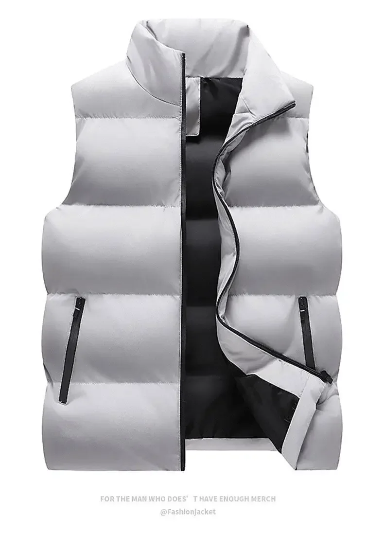 2026 Men Autumn Winter Stand Collar Windproof Slim Fit Warm Vest Outdoor Casual Sleeveless Jacket Fashion Trendy Clothing