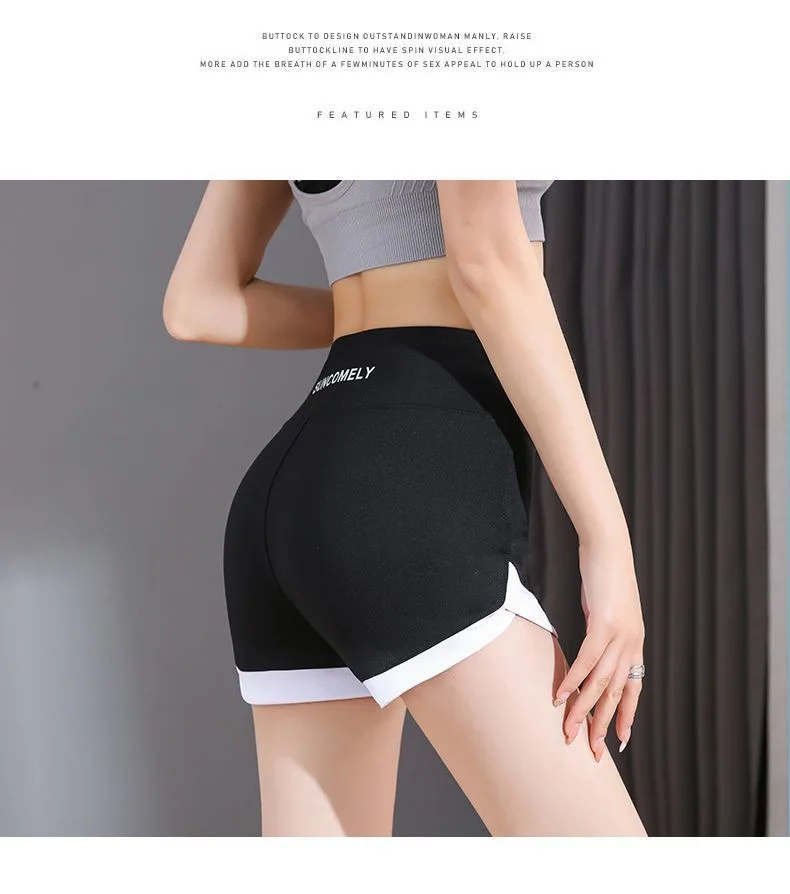 شورت يوجا رياضي للسيدات بخصر عالٍ، رفع الورك، اللياقة البدنية، الجري، ركوب الدراجات، شورت ثلاثي النقاط، شورت يوجا نسائي سريع الجفاف